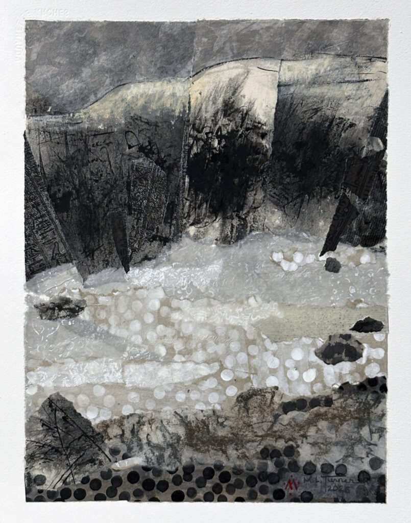 collage: frozen water with mountains